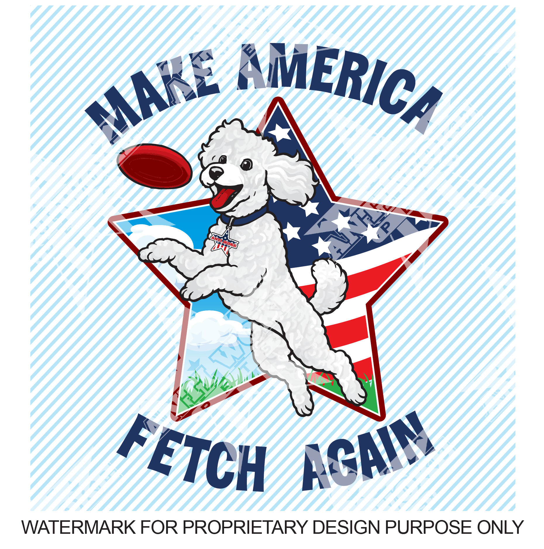 Poodle- Blue Candy Stripe- Make America Fetch Again - Small Dog's Tank Top